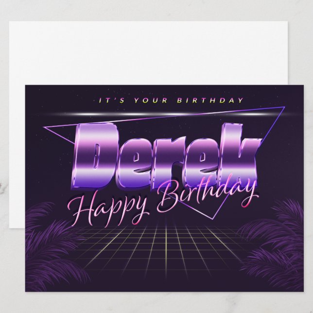 Derek Nom Prénom lila retro Carte Anniversaire (Devant / Derrière)