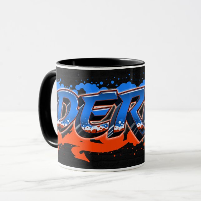 Derek prénom Graffiti blue Tasse orange (Devant gauche)