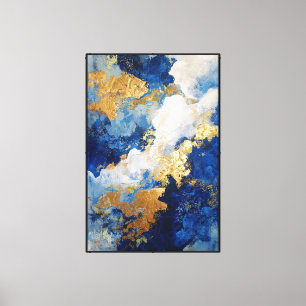 Dérive cristalline : Art mural abstrait bleu et or