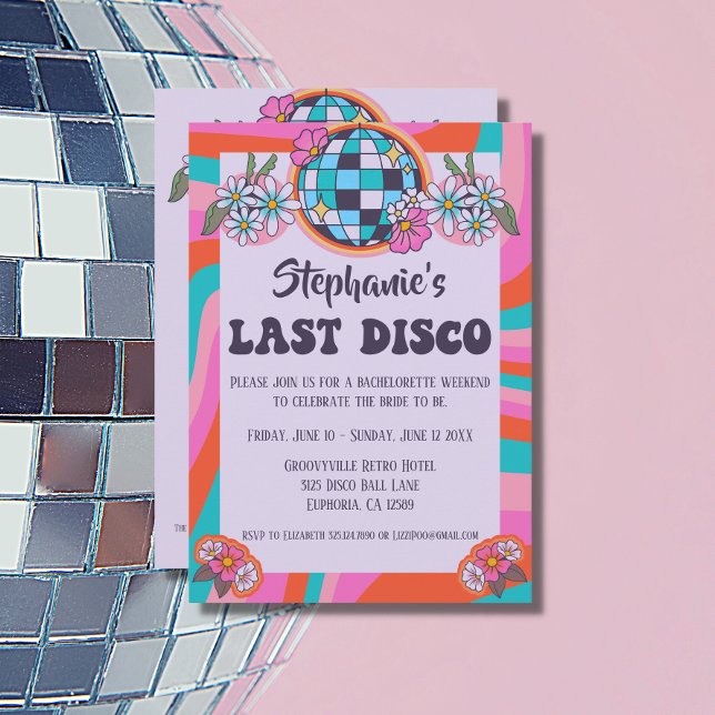 Dernière disco Retro Bachelorette Invitation (Créateur téléchargé)