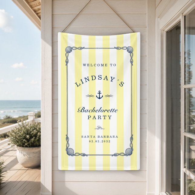 Dernière Toast sur la Côte ! Bannière de soirée d' (Last Toast on the Coast! Bachelorette Party Stripes Banner)
