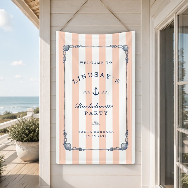 Dernière Toast sur la Côte ! Bannière de soirée d' (Last Toast on the Coast! Bachelorette Party Stripes Banner)