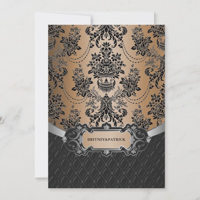 Dernières invitations Brown et Mariage damassé en  (Devant)