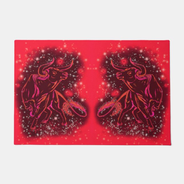 Des Bulles Couchent Le Tapis De Porte À Red Starry (Devant)