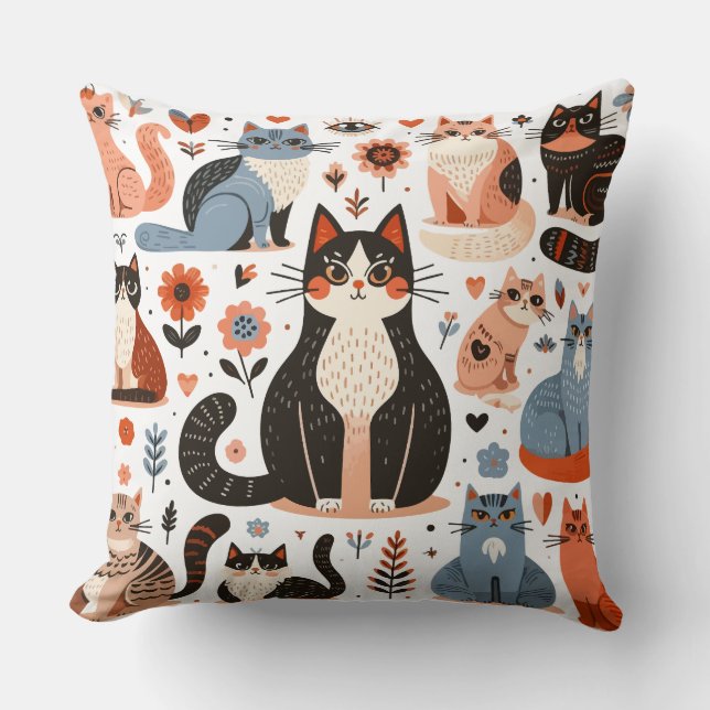 Des chats à l'art populaire lancent un oreiller (Recto)