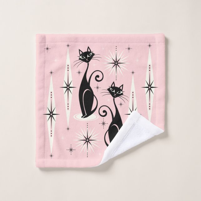 Des chats atomiques rétro-rétro du milieu du siècl (Gant de toilette)