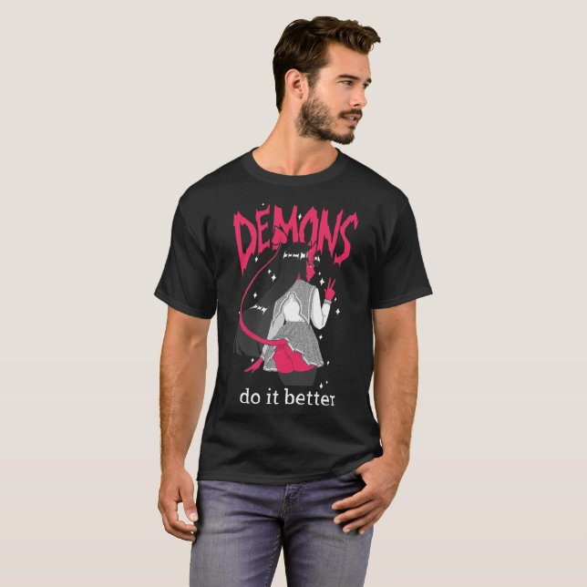 des démons il améliorent le T-shirt foncé (Devant entier)