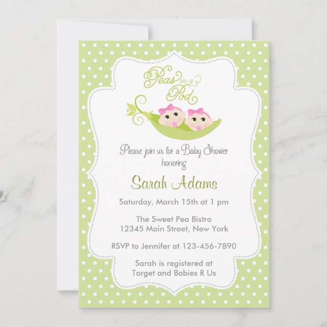 Des jeunes filles Baby showers Invitation Pois dan (Devant)