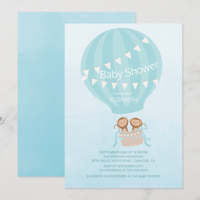 Des jumeaux ! Invitation Baby shower Monkey Twin B (Devant / Derrière)