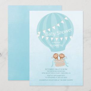 Des jumeaux ! Invitation Baby shower Monkey Twin B