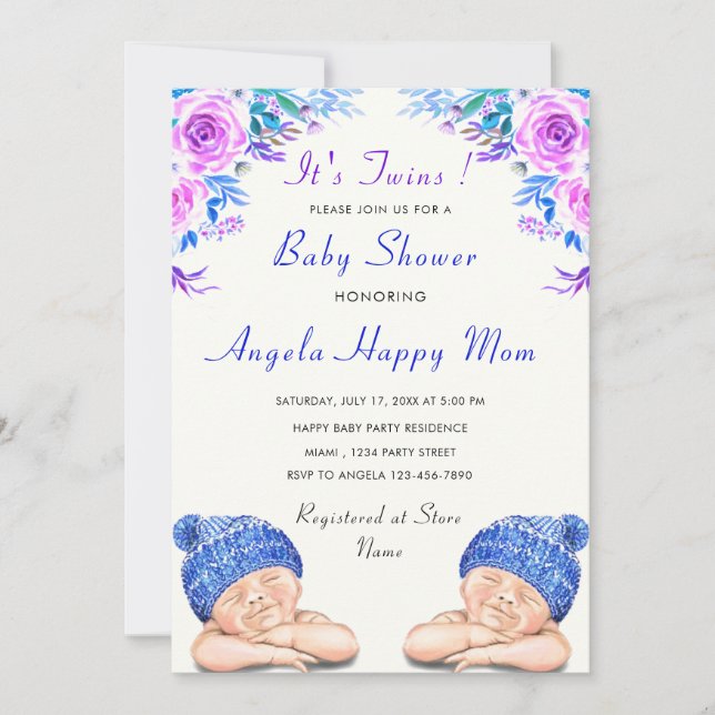 Des jumeaux ! Invitation de Baby shower dormant do (Devant)