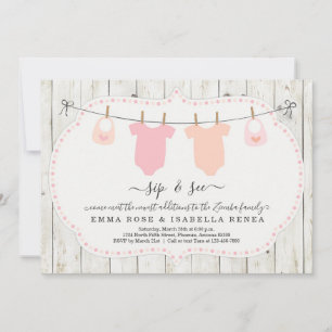 Des jumelles personnalisées Sip and See Invitation