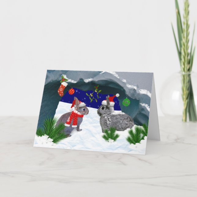 Des lapins sous la carte Mistletoe (Devant)