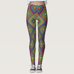 Des leggings colorés présentent un motif géométriq