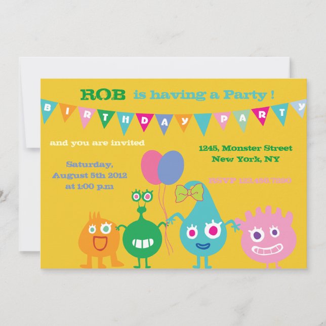 Des monstres heureux - Invitations de fête d'anniv (Devant)