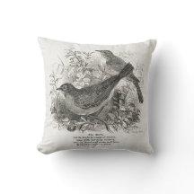 Des oiseaux Vintages ornent ce coussin de ferme