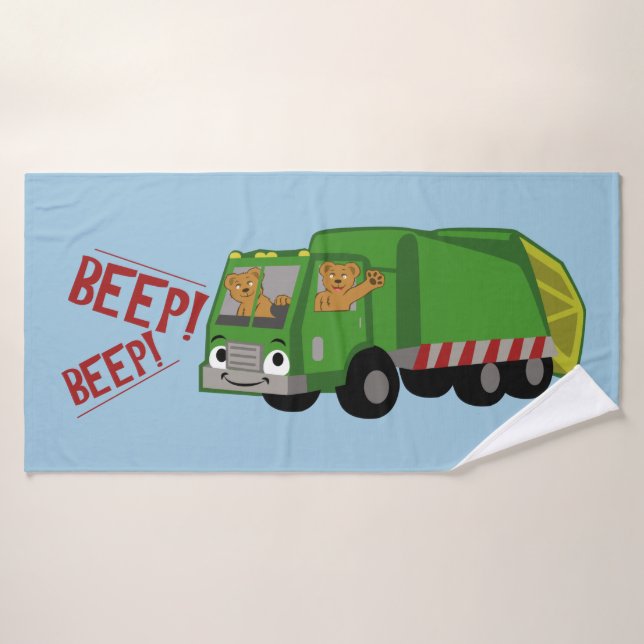 Des ours conduisant un camion d'ordures (Serviette de bain)