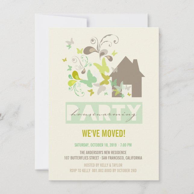 Des papillons verts éclatent le Invitation du Part (Devant)