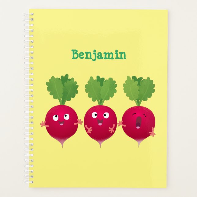 Des radis mignons chantant des légumes de dessin a (Devant)