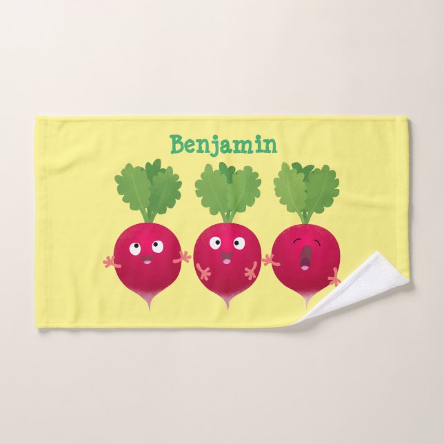 Des radis mignons chantant des légumes de dessin a (Serviette à main)
