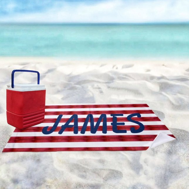 Des Rayures Dans La Serviette De Plage Abstraite (Your name up in Stripes, displays patriotic colors, as well!)
