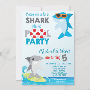 Des requins jumeaux garçons pool invitation d'anni
