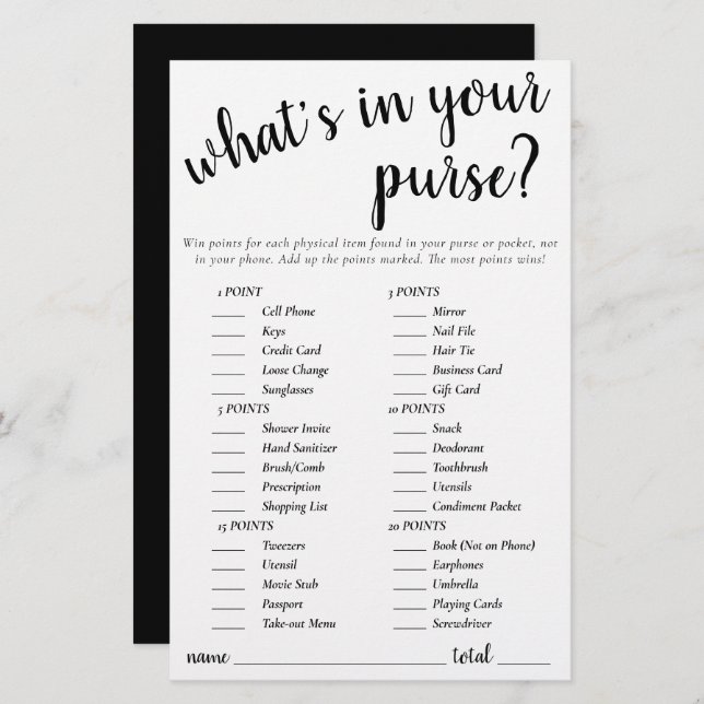 Des trucs simples dans votre sac | Black White Gam (Devant / Derrière)