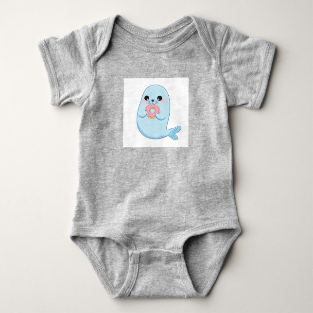 Description de Body Bébé Phoque de Dessin Animé Mi (Devant)