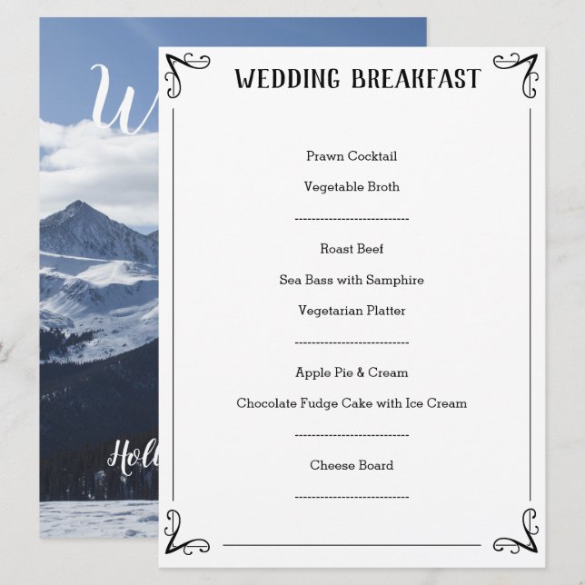 Description du menu Mariage spécial. (Devant / Derrière)