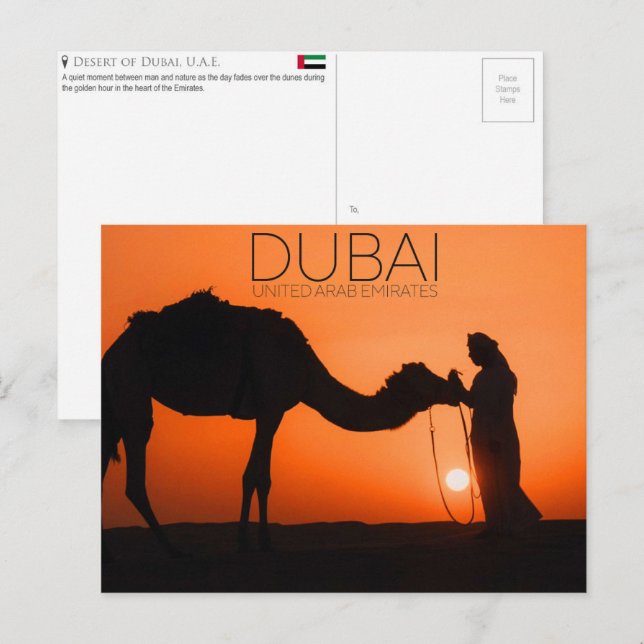 Désert de Dubaï, carte postale de voyage aux Émira (Devant / Derrière)