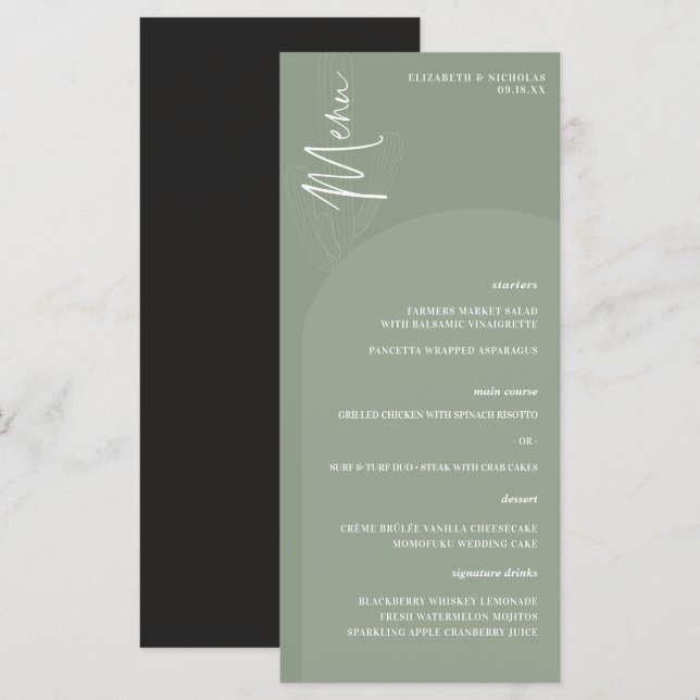 Désert moderne de Boho | Menu Mariage de script si (Devant / Derrière)