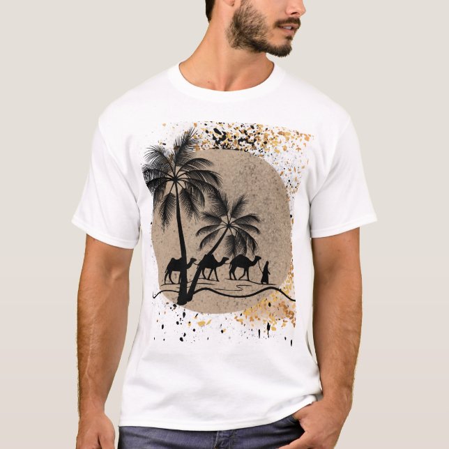 Désert Palmiers et Chameaux T-Shirt (Devant)