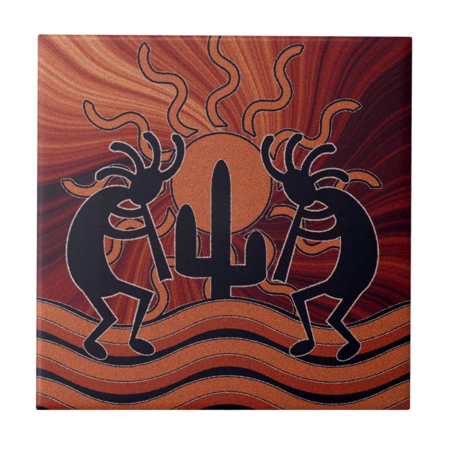 Désert Sun Cactus Sud-Ouest Kokopelli Carreaux cér (Devant)