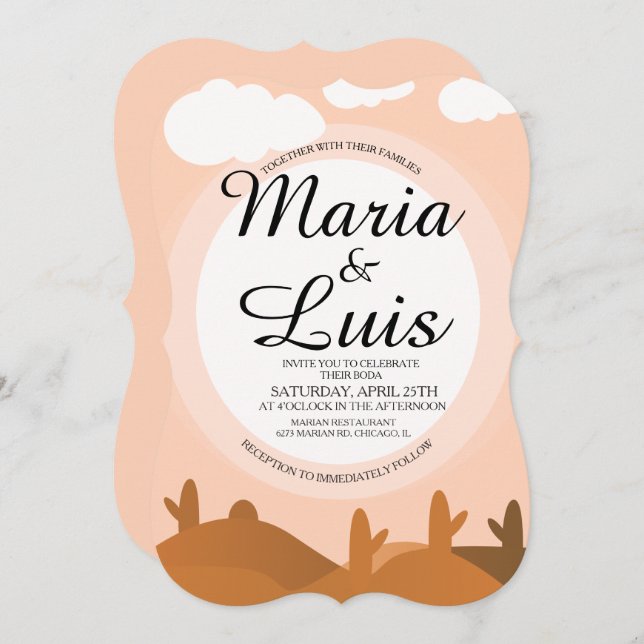 Desert Sunrise Cactus Ombres Mariage Invitations (Devant / Derrière)