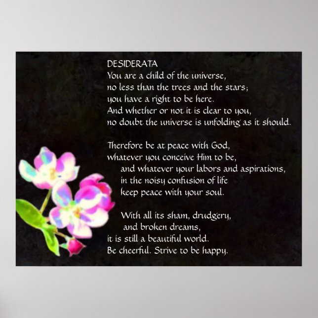 DESIDERATA affiche des fleurs cosmiques (Devant)