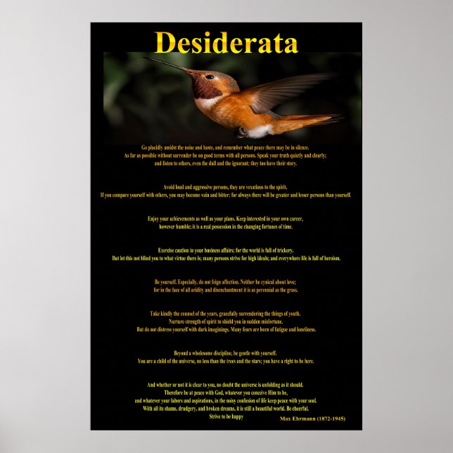 Desiderata Hummingbird Posters 1a (Devant)