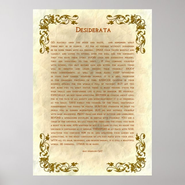 Desiderata par Max Ehrmann Poster (Devant)