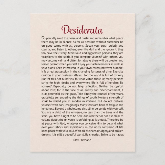 Desiderata Poem Carte postale Mini Art (Devant)