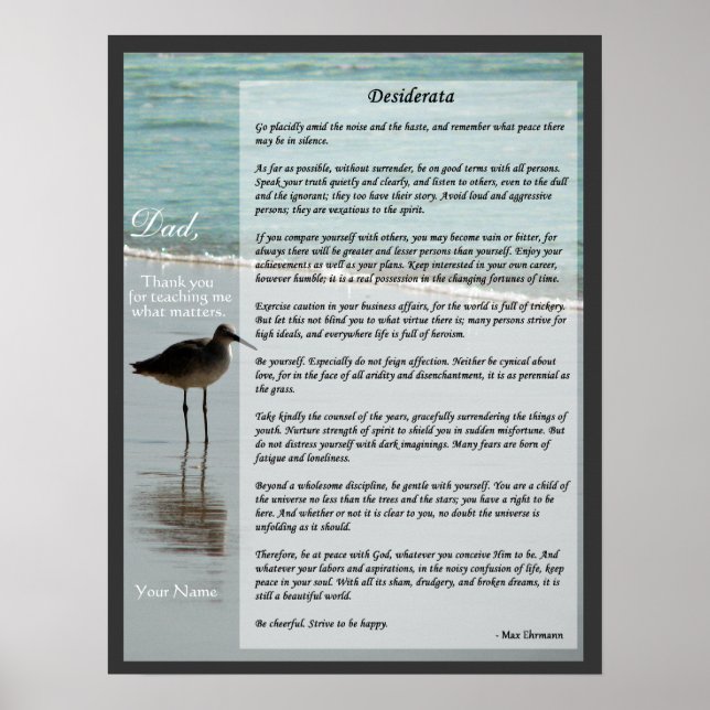 Desiderata Poem - Seagull on Beach Scene Poster (Devant)