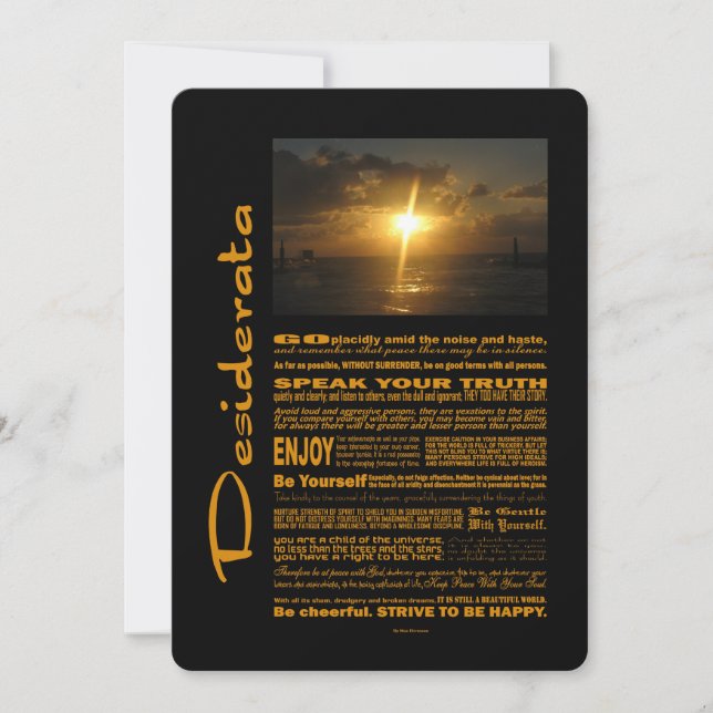Desiderata Poème très clair coucher de soleil (Devant)
