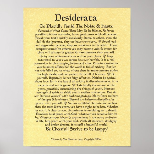 DESIDERATA Poster Max Ehrmann Calligraphie médiéva (Devant)