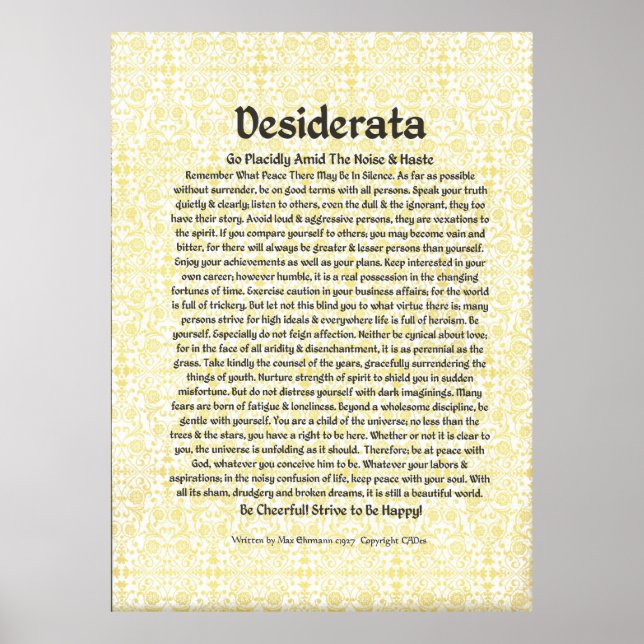 DESIDERATA Poster par Max Ehrmann DE NOMBREUSES TA (Devant)