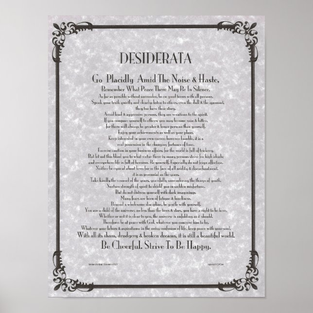 DESIDERATA Poster par Max Ehrmann DE NOMBREUSES TA (Devant)