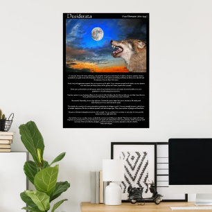 Desiderata Posters avec loup regardant la lune
