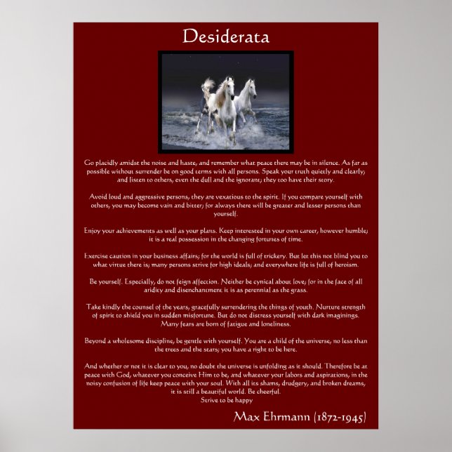 Desiderata white arabian cheval Posters (Devant)