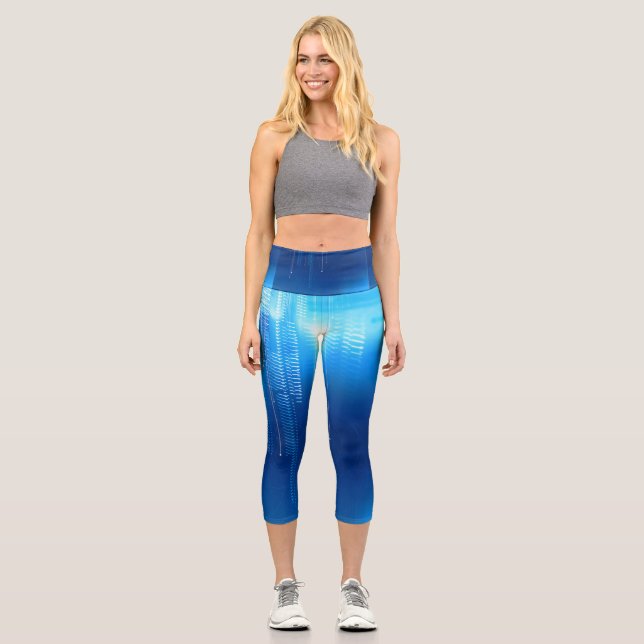 Design bleu futuriste sur les leggings capri (Recto)