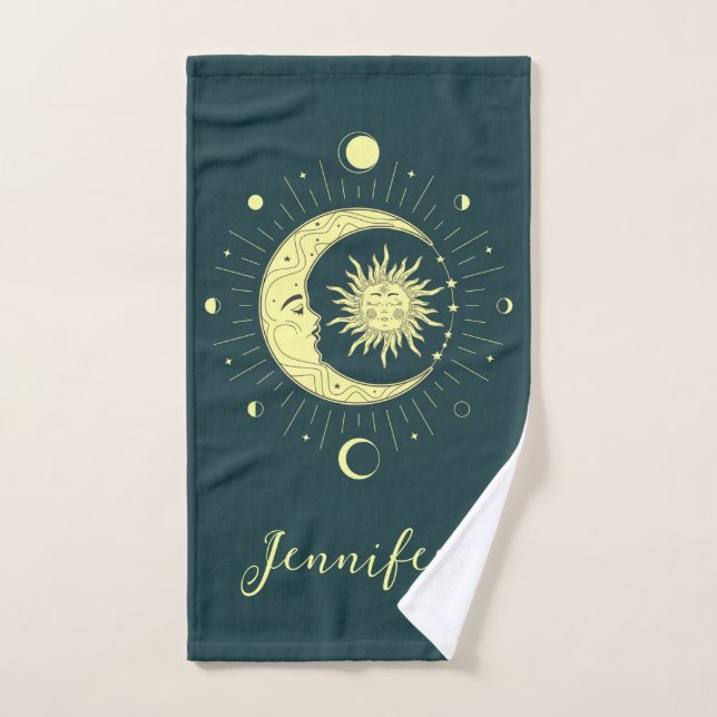 Design céleste du soleil et de la lune avec phases (Serviette à main)