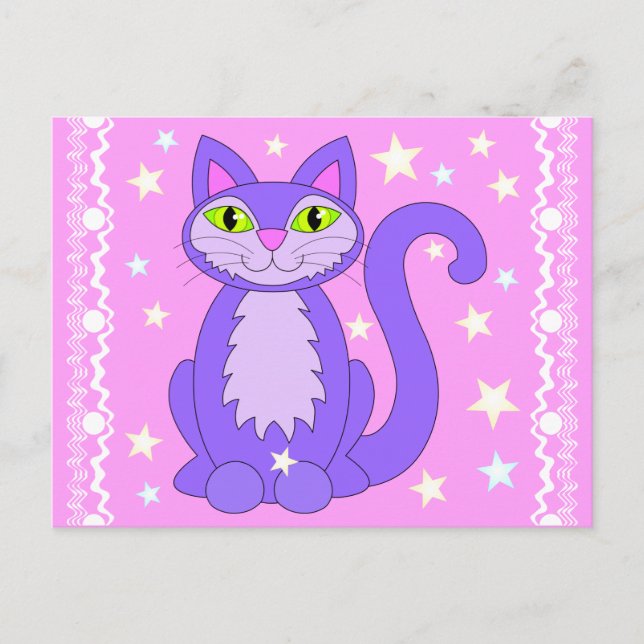 Design cosmique Cat Stars Cartoon Art Carte postal (Devant)