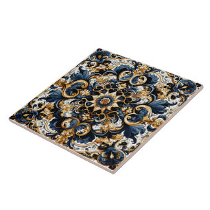 Design de carreaux floraux bleu et or
