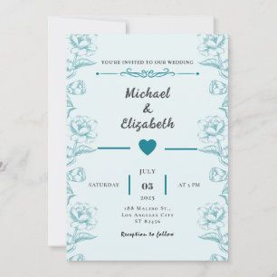 Design de carte Faire-part de mariage florale Turq